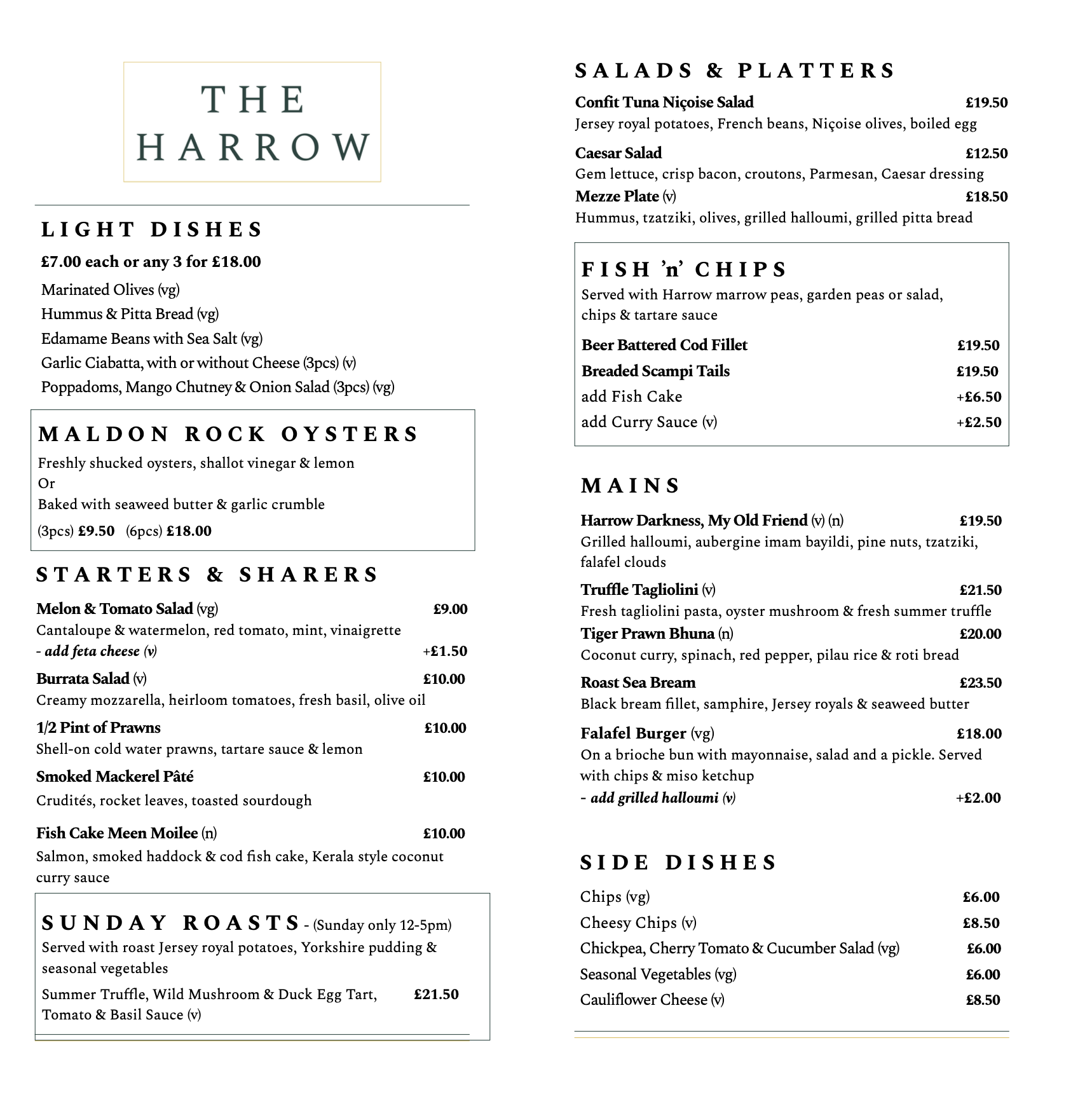 Pescatarian Menu